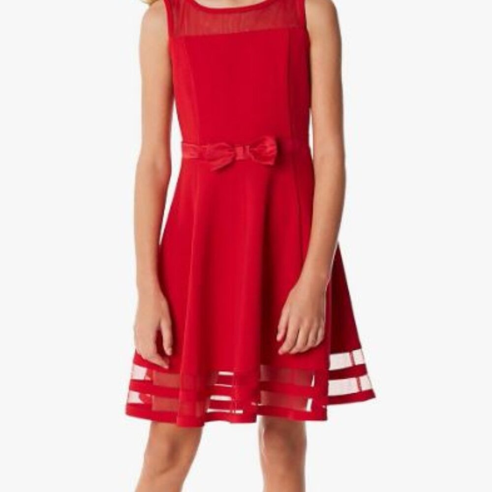 Calvin Klein Red Bow-Accent Fit-and-Flare Girls Dress
